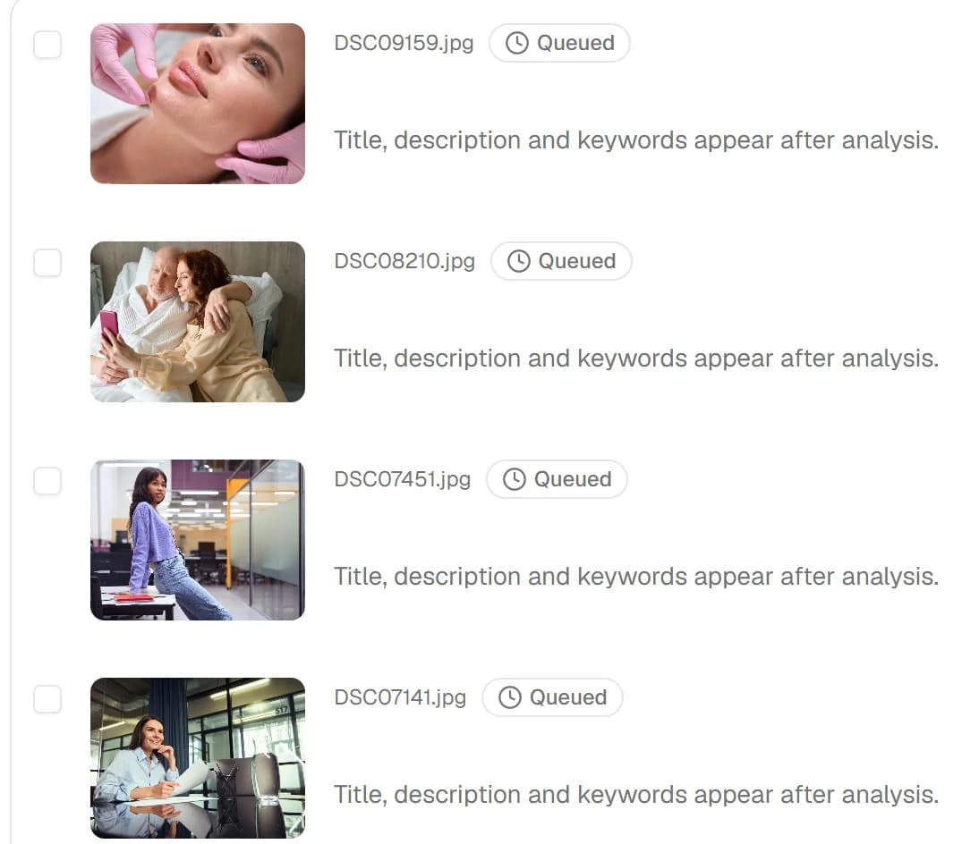 A batch in AiMedia: fourteen uploaded photos in a grid
